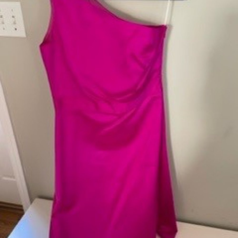 Custom NYC Fuchsia Cocktail Dress with One Shoulder Size 6 - Picture 3 of 3